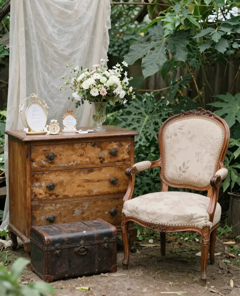 Charming Vintage Rustic Wedding Decor Ideas to Make Your Big Day Unforgettable - 1. Vintage Furniture Displays 1