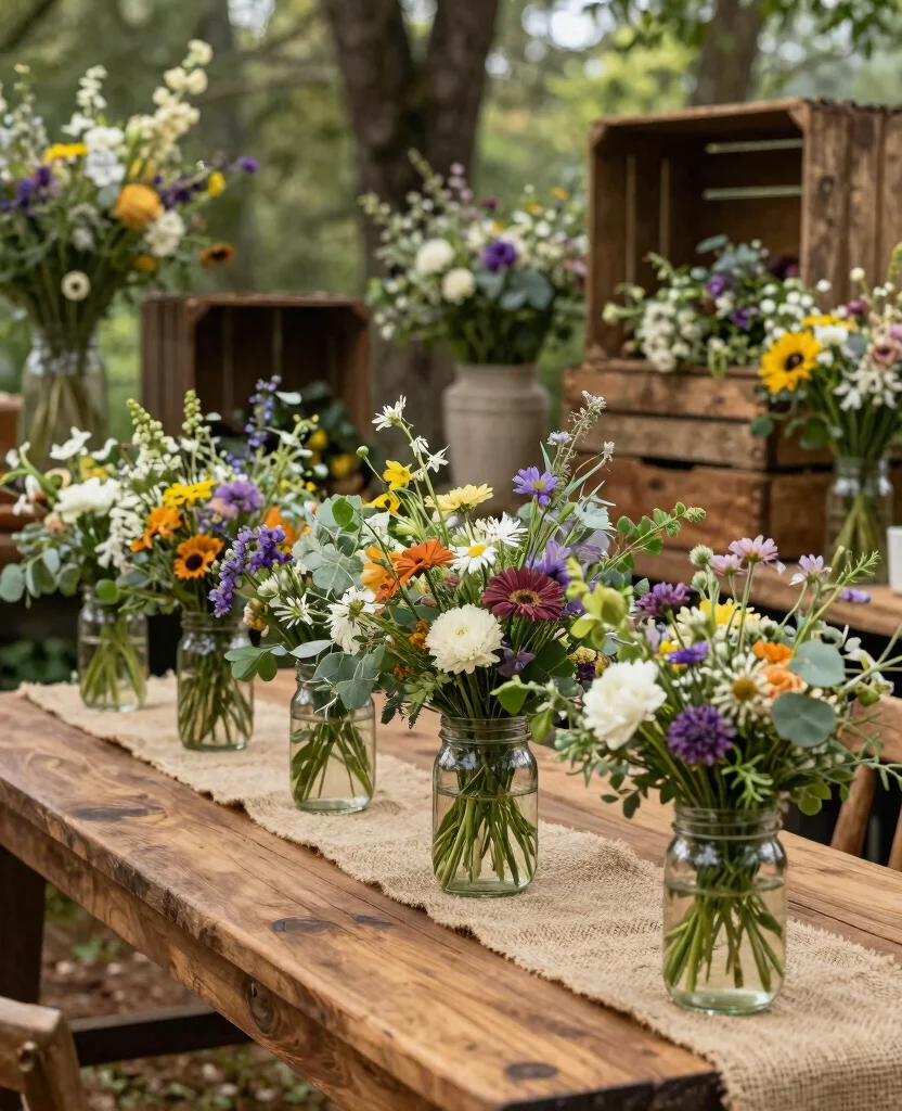 Charming Vintage Rustic Wedding Decor Ideas to Make Your Big Day Unforgettable - 2. Rustic Floral Arrangements 1