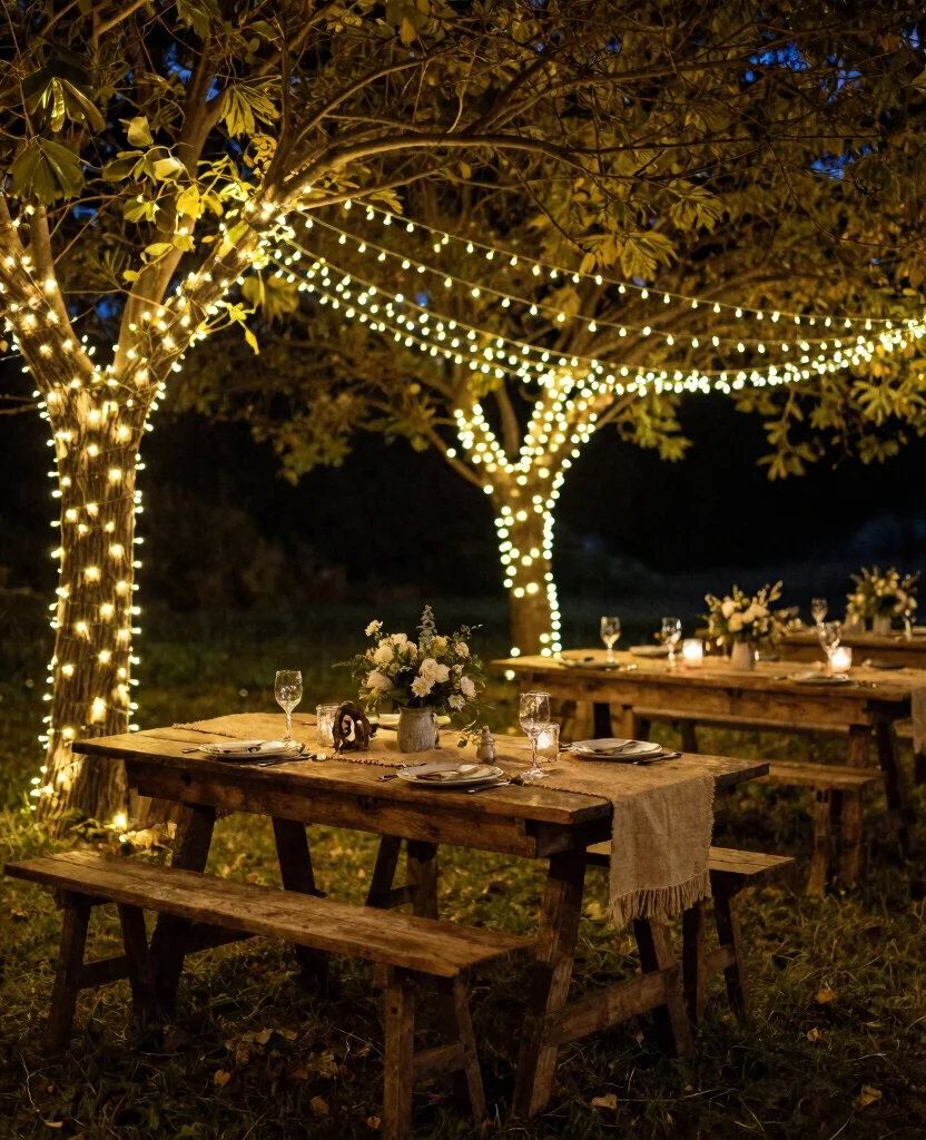 Charming Vintage Rustic Wedding Decor Ideas to Make Your Big Day Unforgettable - 5. Twinkling Fairy Lights 1