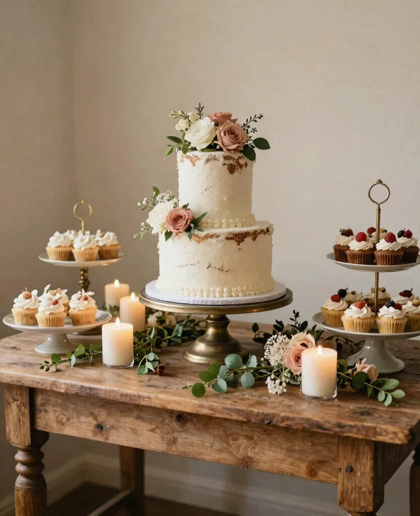 Charming Vintage Rustic Wedding Decor Ideas to Make Your Big Day Unforgettable - 7. Vintage Cake Displays 1