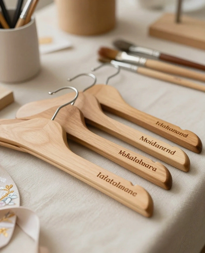 Create Heartfelt DIY Wedding Gifts: Personalized Hangers for the Bride and Groom - 1. Classic Wooden Hangers with Engraved Names 1