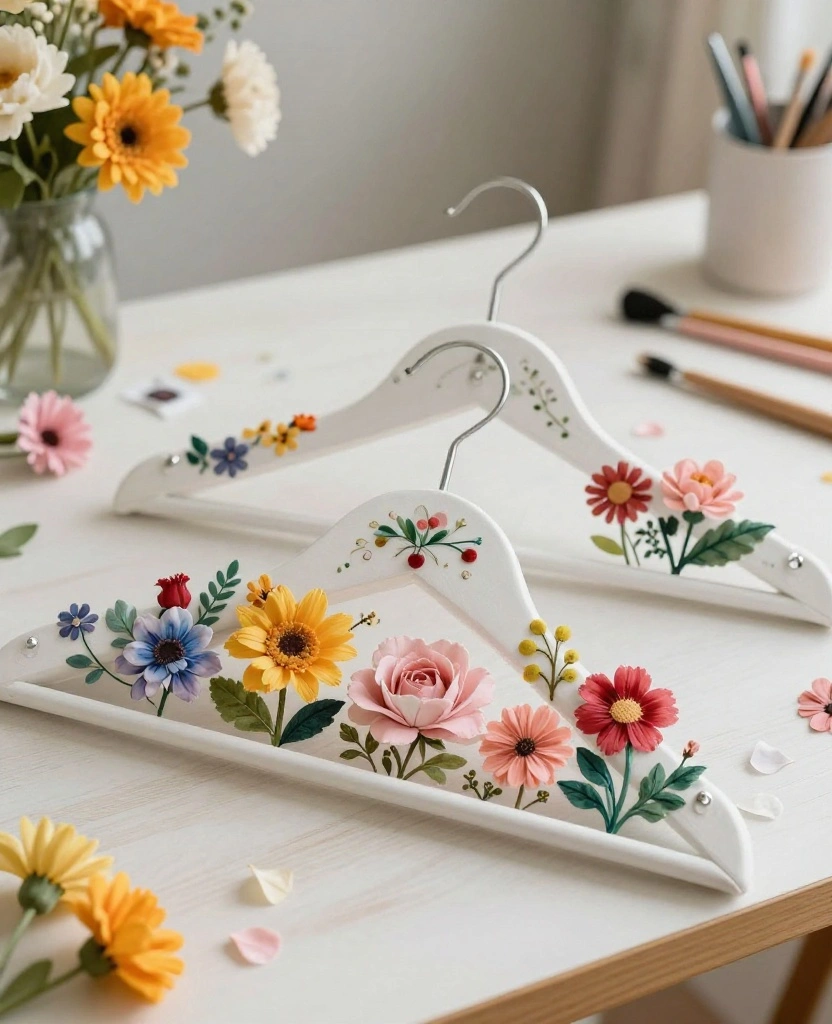Create Heartfelt DIY Wedding Gifts: Personalized Hangers for the Bride and Groom - 6. Elegant Hangers with Floral Accents 1