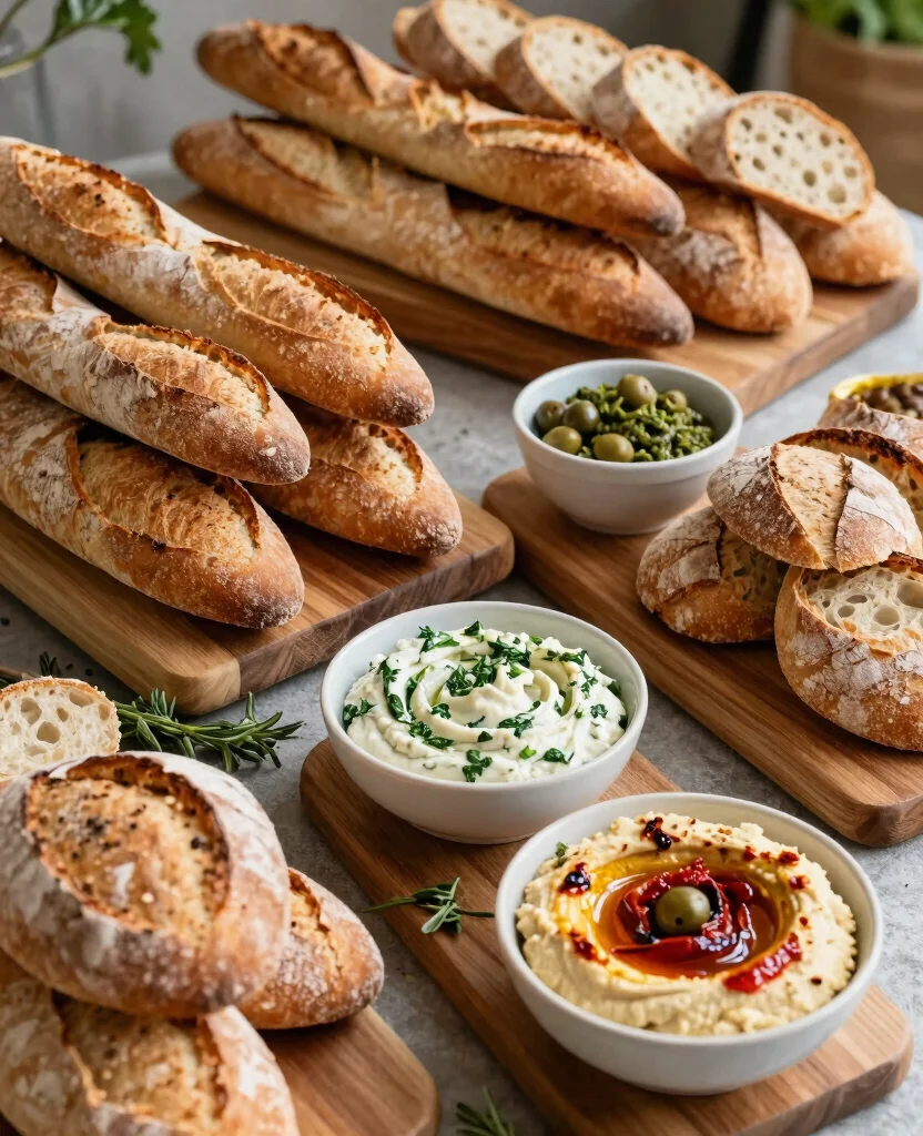 Create a Stunning Appetizer Table: Simple Party Ideas for Your Perfect Wedding - 7. Rustic Bread and Dip Bar 1