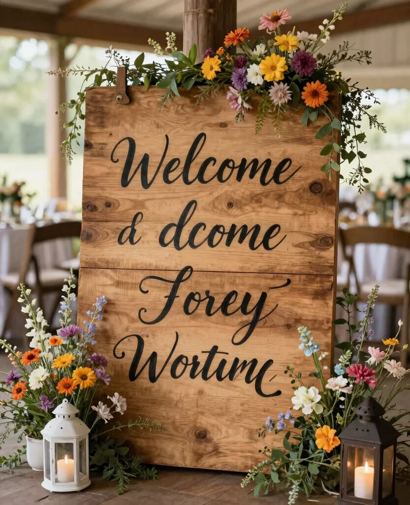 Create a Stunning Rustic Charm Wedding Decor: 20 Ideas to Inspire Your Big Day - 14. Rustic Welcome Sign 1