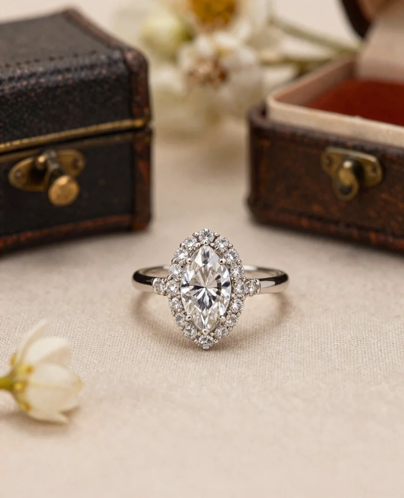 Discover Enchanting Marquise Engagement Ring Styles for Your Vintage-Inspired Wedding! - 2. Vintage Halo Marquise Ring 1