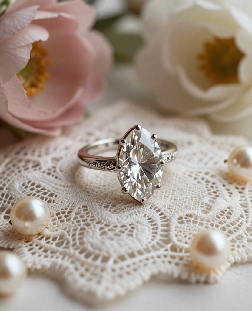 Discover Enchanting Marquise Engagement Ring Styles for Your Vintage-Inspired Wedding! - 8. Unique Vintage Marquise Ring with Engravings 1
