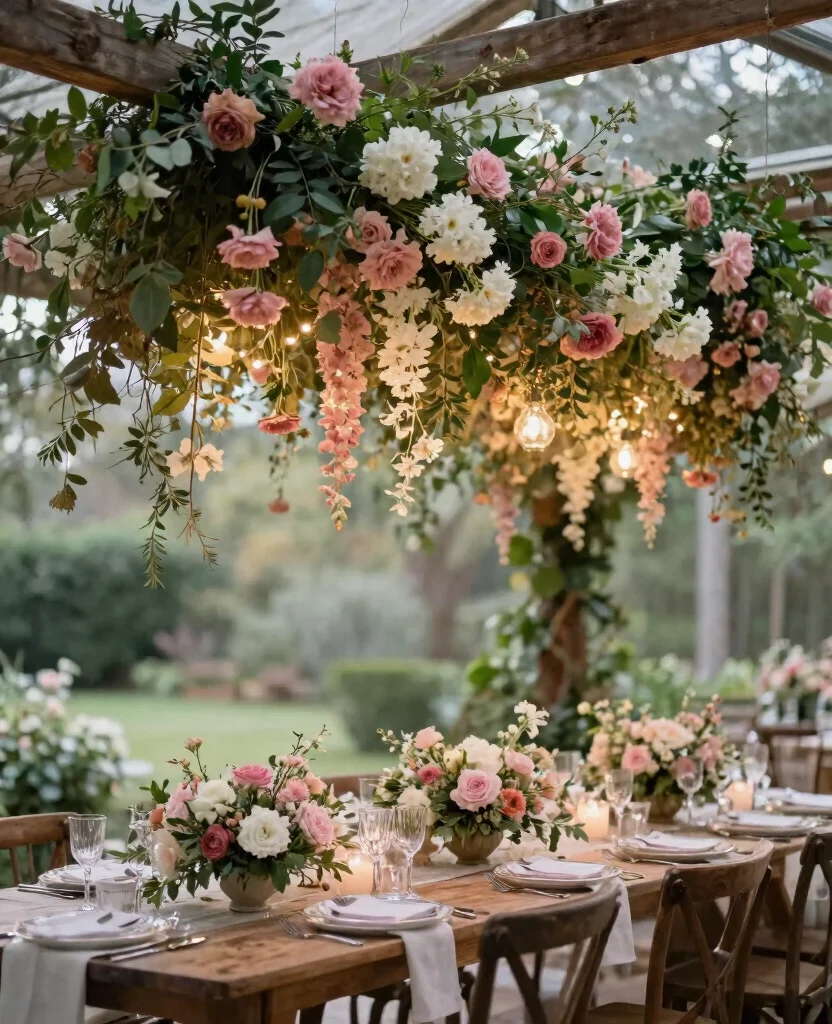 Dreamy Destination Wedding Reception Decor Ideas to Enchant Your Guests - 1. Ethereal Floral Overhead Installations 1