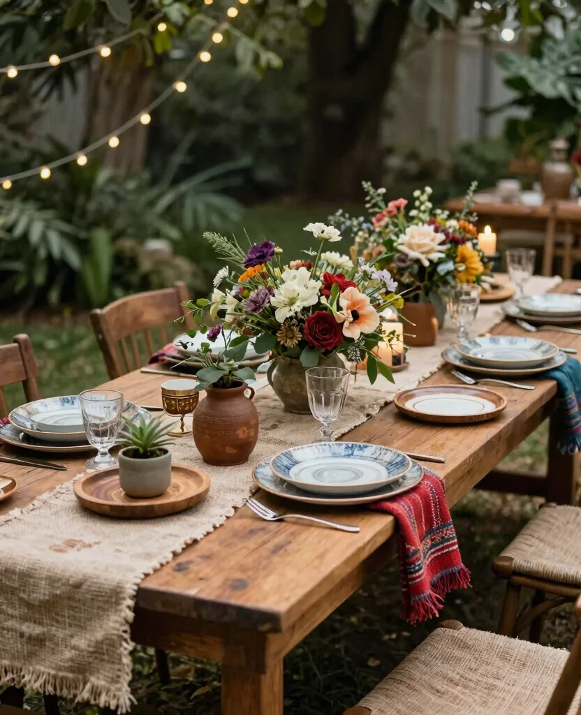 Dreamy Destination Wedding Reception Decor Ideas to Enchant Your Guests - 2. Rustic Bohemian Tablescapes 1
