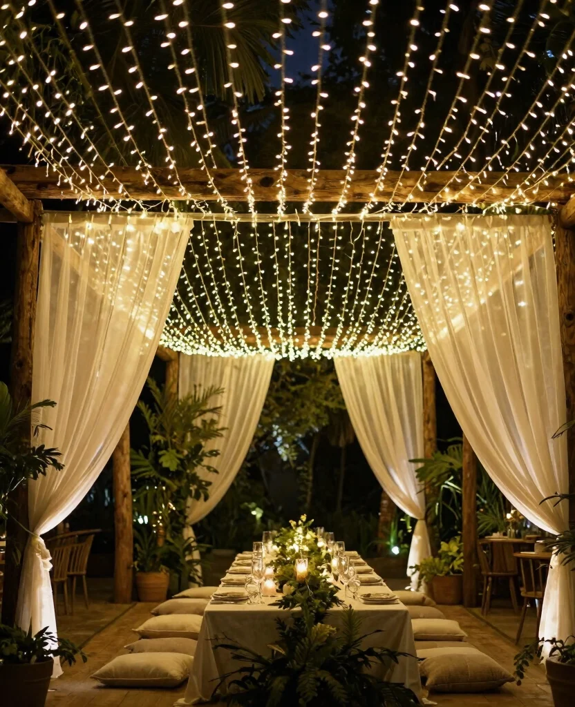 Dreamy Destination Wedding Reception Decor Ideas to Enchant Your Guests - 3. Magical Fairy Light Canopies 1