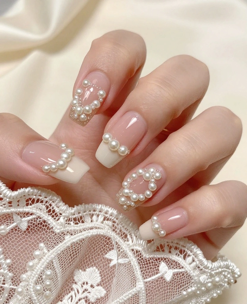 Elegant Wedding Nails for the Bride: 10 Stunning Ideas to Inspire Your Perfect Look - 7. Romantic Pearls 1