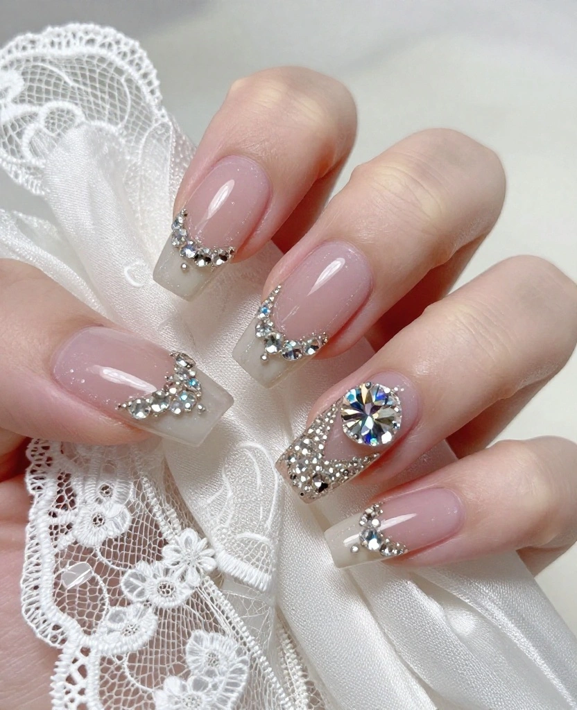 Elegant Wedding Nails for the Bride: 10 Stunning Ideas to Inspire Your Perfect Look - 9. Dazzling Rhinestones 1