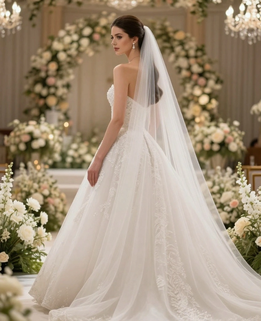 Elevate Your Look: Chic Sleek Ponytail Wedding Hairstyles for Modern Brides - 10. Sleek Ponytail with a Dramatic Veil 1