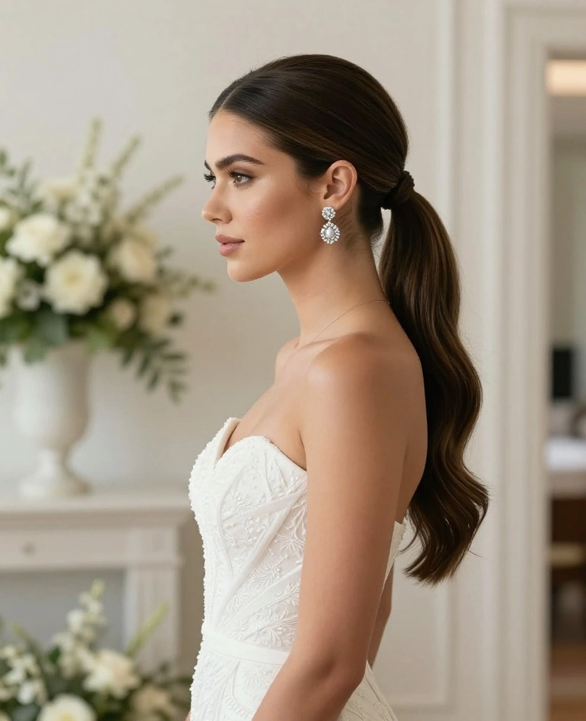 Elevate Your Look: Chic Sleek Ponytail Wedding Hairstyles for Modern Brides - 8. Sleek Ponytail with a Side Part 1