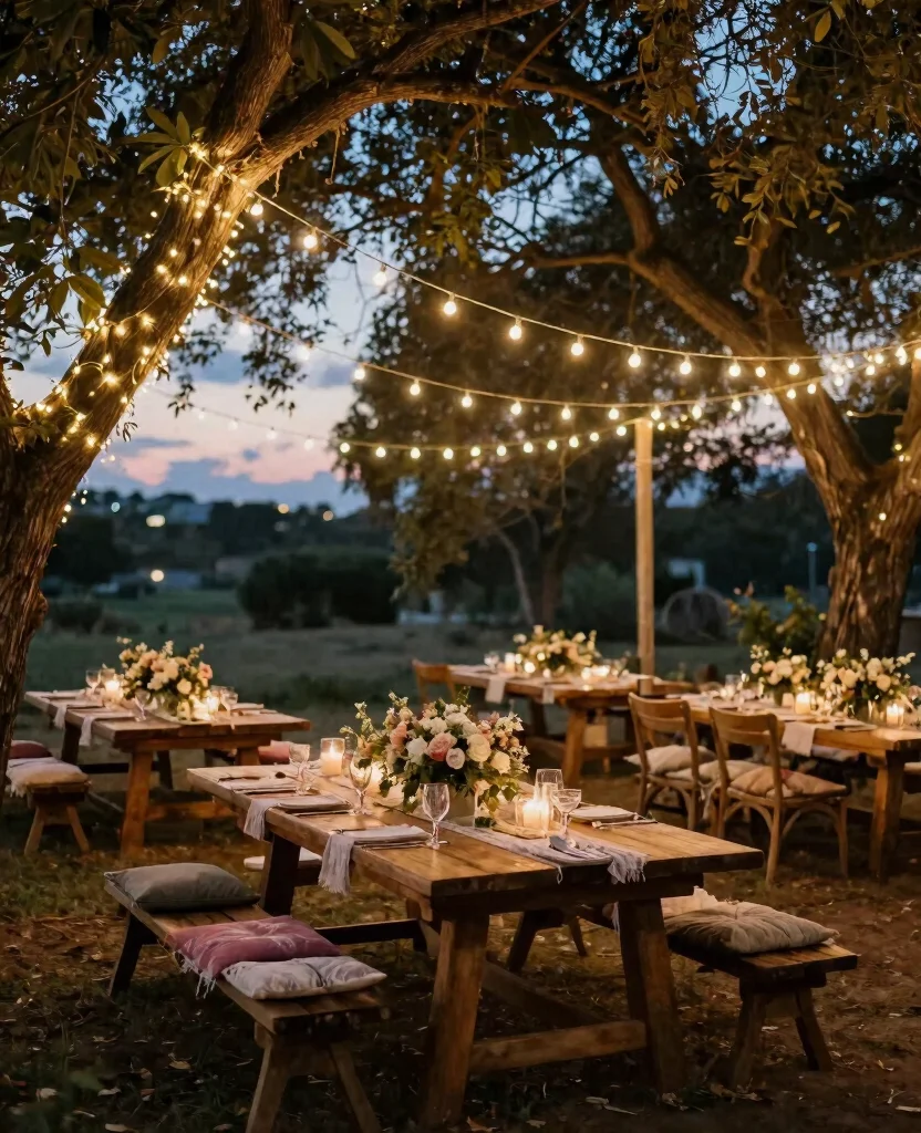 Enchanting Boho Outdoor Wedding Reception Lighting Ideas to Create Magical Evenings - 1. Twinkling String Lights 1