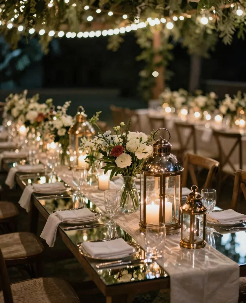 Enchanting Boho Outdoor Wedding Reception Lighting Ideas to Create Magical Evenings - 10. Reflective Surfaces 1