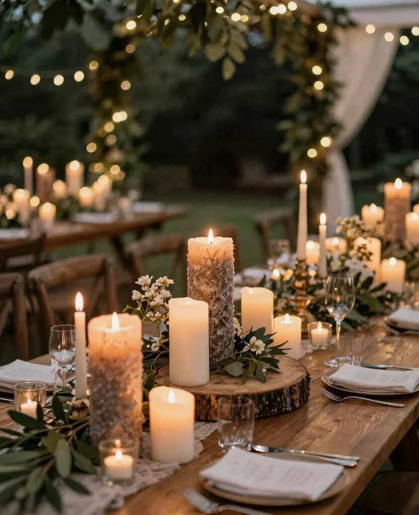 Enchanting Boho Outdoor Wedding Reception Lighting Ideas to Create Magical Evenings - 4. Rustic Candle Arrangements 1