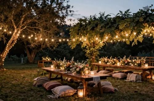 Enchanting Boho Outdoor Wedding Reception Lighting Ideas to Create Magical Evenings