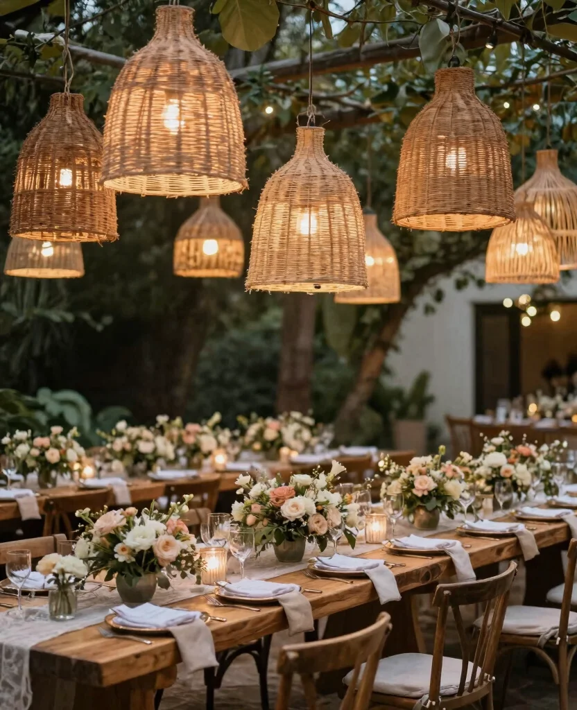 Enchanting Boho Outdoor Wedding Reception Lighting Ideas to Create Magical Evenings - 7. Unique Hanging Lights 1