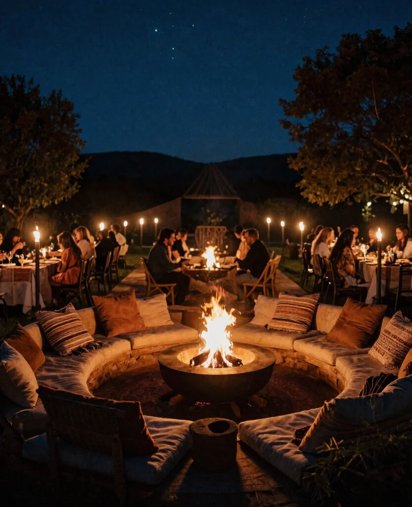 Enchanting Boho Outdoor Wedding Reception Lighting Ideas to Create Magical Evenings - 8. Fire Pits and Torches 1