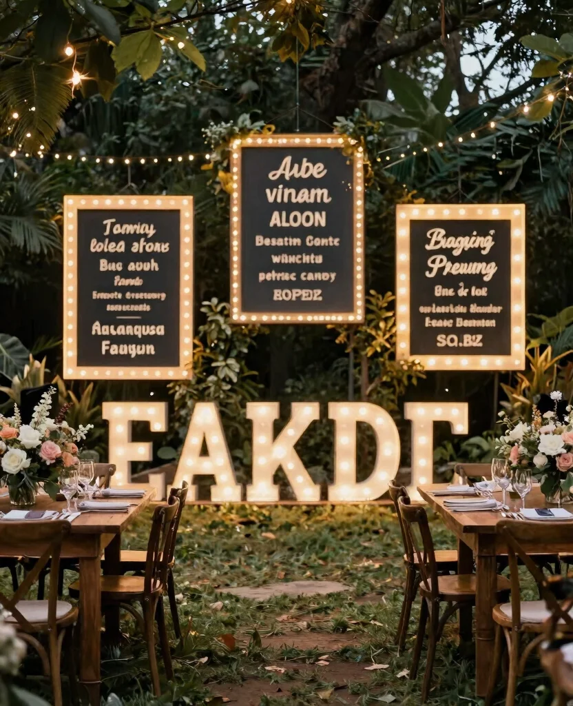 Enchanting Boho Outdoor Wedding Reception Lighting Ideas to Create Magical Evenings - 9. Illuminated Signs 1
