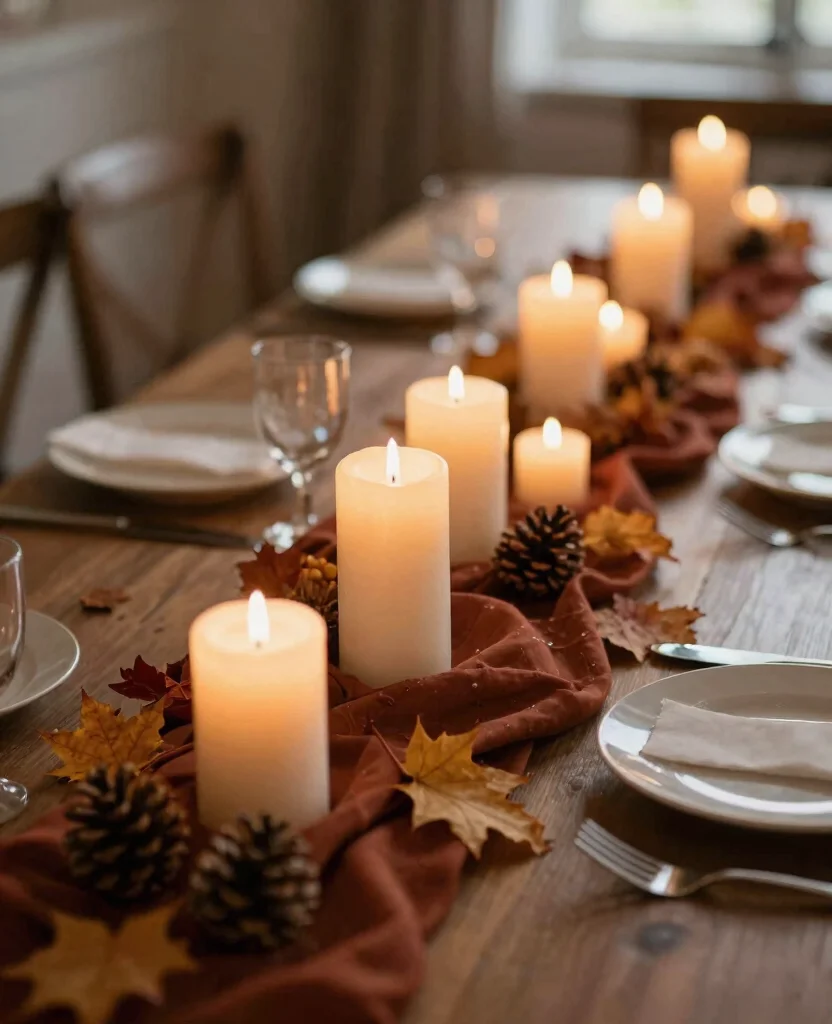Enchanting Fall Wedding Table Decorations to Embrace Autumn's Rich Colors - 3. Warm Candlelight for Intimate Ambiance 1