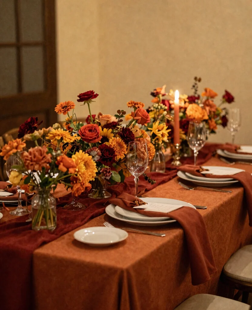Enchanting Fall Wedding Table Decorations to Embrace Autumn's Rich Colors - 9. Warm Color Palettes: Embracing Earth Tones 1