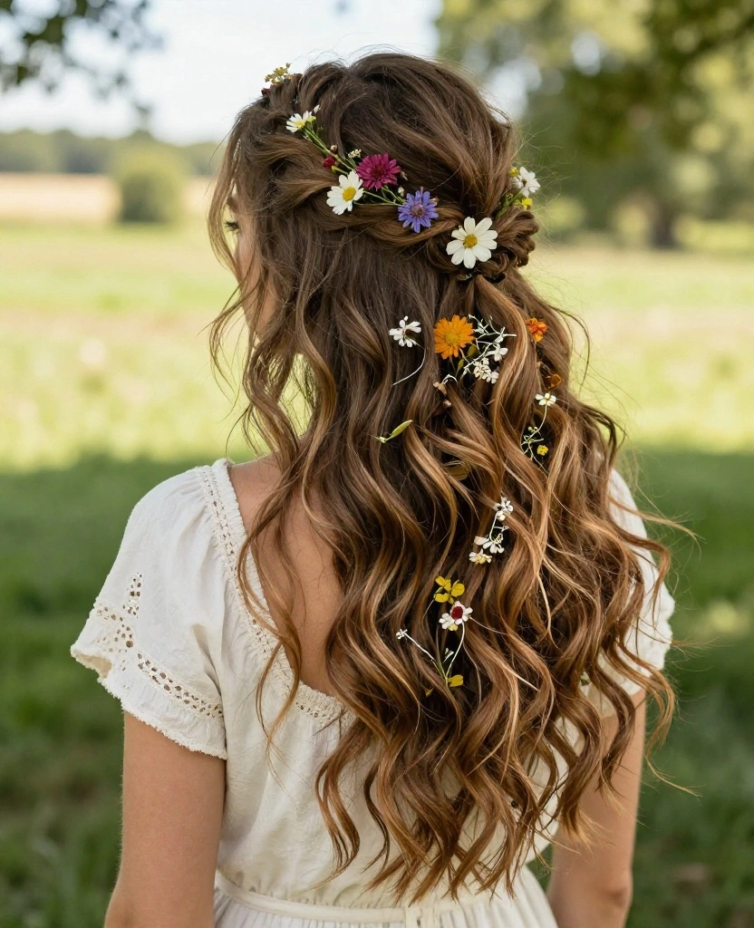 Enchanting Half Up Half Down Wedding Hairstyles for a Romantic Bridal Look - 8. Bohemian Half Up Half Down Styles 1