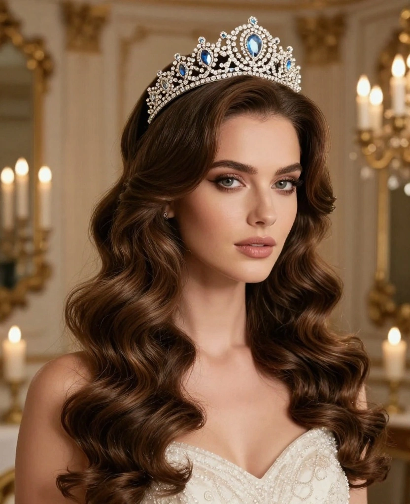 Enchanting Half Up Half Down Wedding Hairstyles for a Romantic Bridal Look - 9. Half Up with a Tiara 1