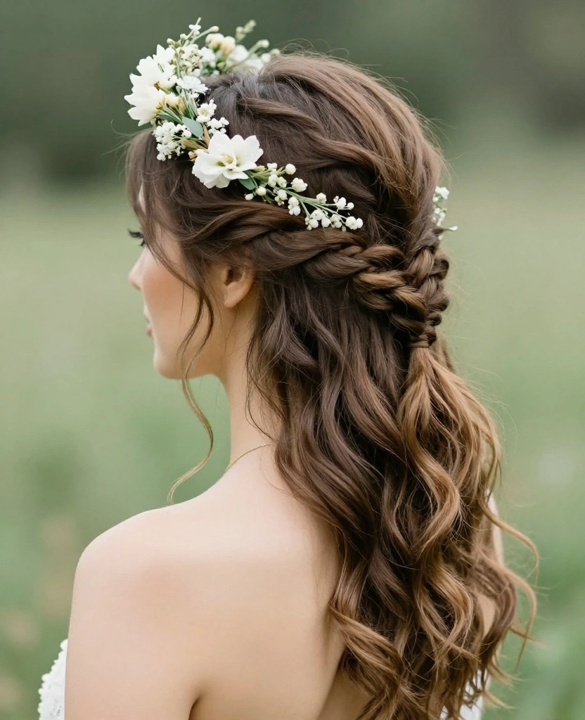 Gorgeous Braid Style Ideas: Bridal Hairstyles Perfect for Long Hair on Your Big Day - 4. Boho Braided Half-Up Style 1