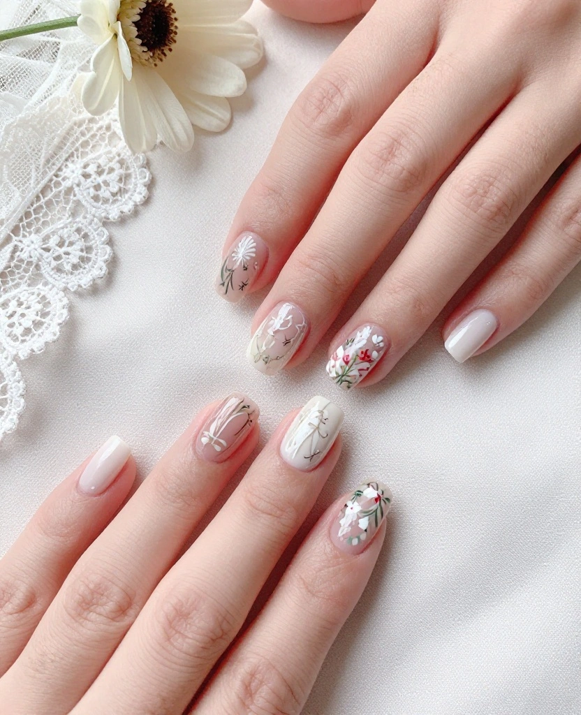 Simple and Elegant Wedding Nails Ideas for Every Bride's Perfect Day - 8. Custom Hand-Painted Designs 1