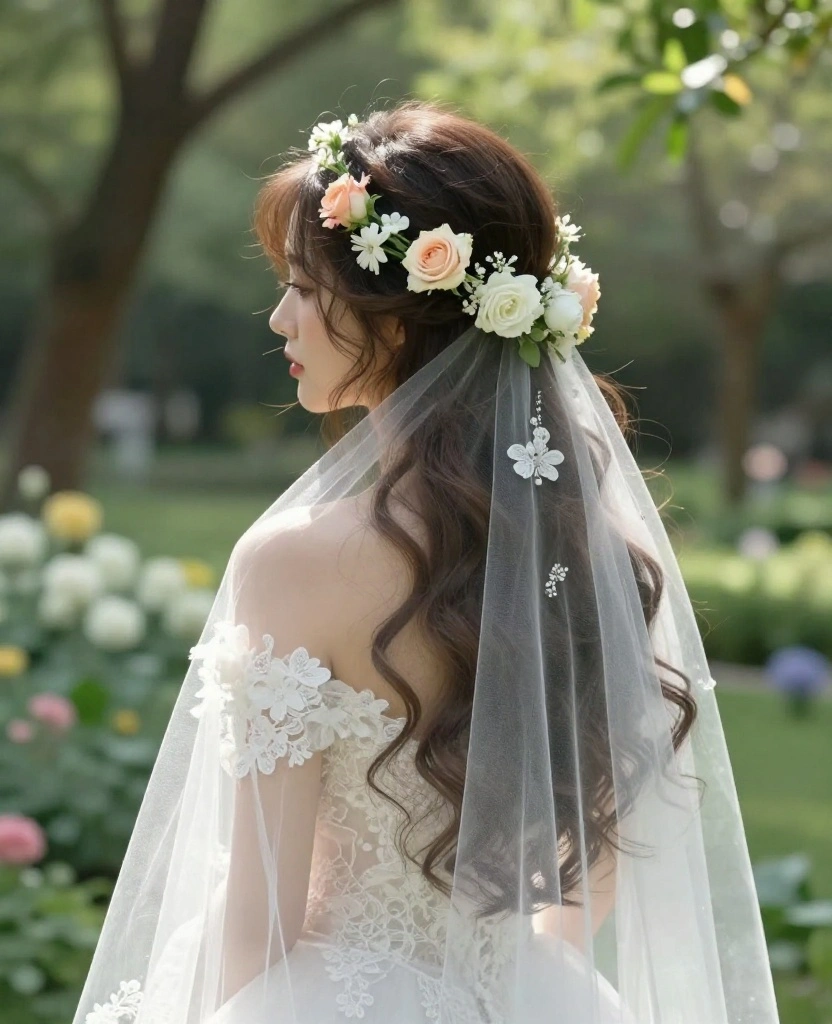 Stunning Floral Wedding Hair with Veil Ideas to Elevate Your Bridal Style - 1. Romantic Loose Waves with Flower Accents 1