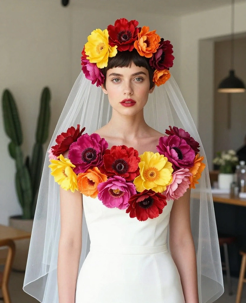 Stunning Floral Wedding Hair with Veil Ideas to Elevate Your Bridal Style - 10. Modern Pixie Cut with Floral Accents 1