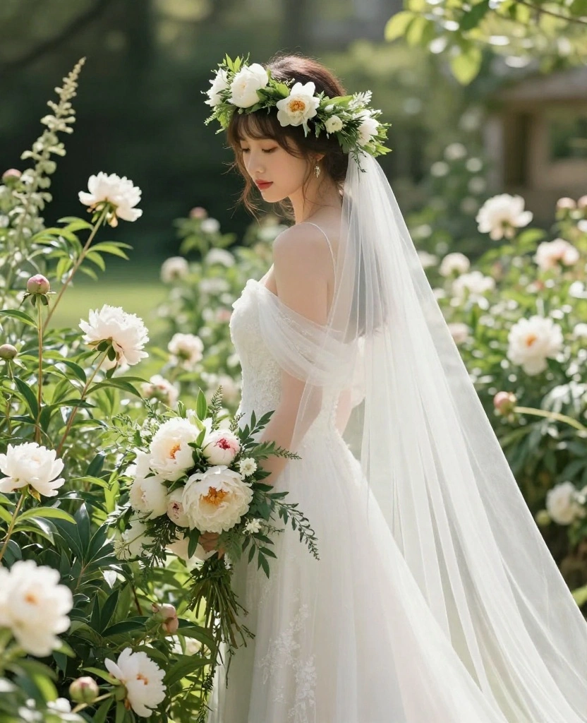 Stunning Floral Wedding Hair with Veil Ideas to Elevate Your Bridal Style - 4. Floral Crown with a Sheer Veil 1