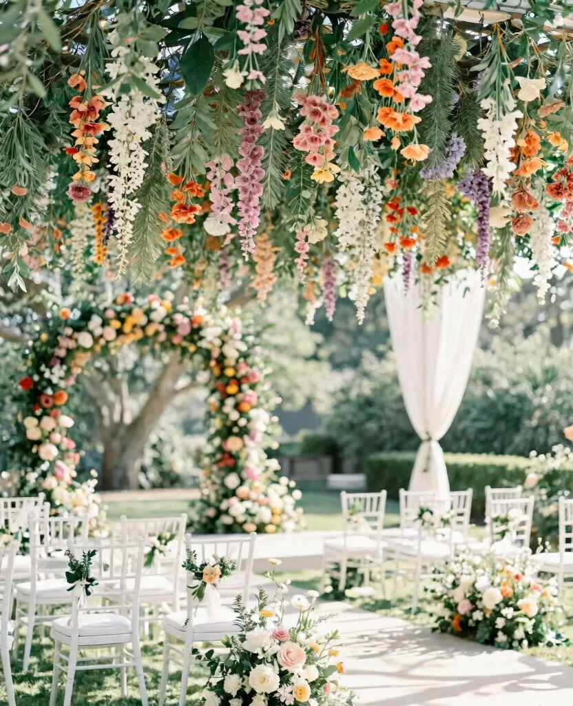 Stunning Outdoor Wedding Ceremony Ideas for a Magical Summer Celebration - 6. Hanging Floral Installations 1