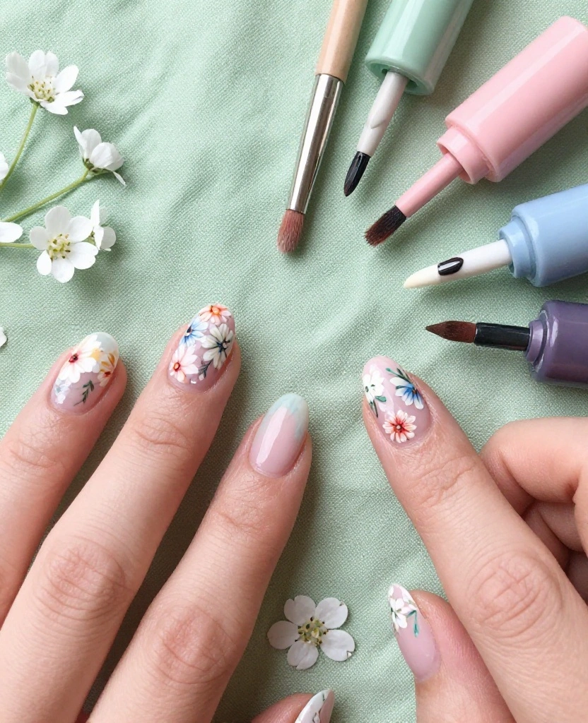 Stunning Short Wedding Nails Inspirations for Every Bride's Unique Style and Vibe - 3. Floral Fantasy 1