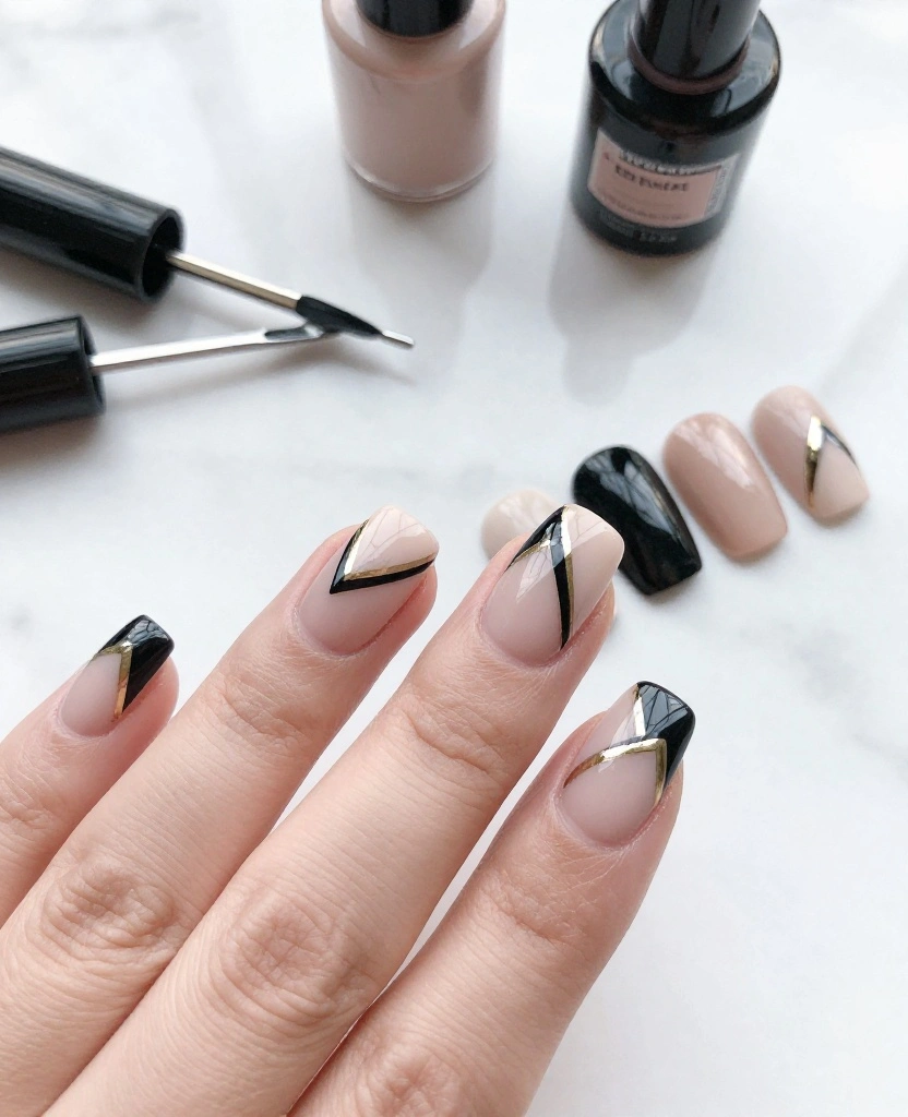 Stunning Short Wedding Nails Inspirations for Every Bride's Unique Style and Vibe - 4. Geometric Glam 1