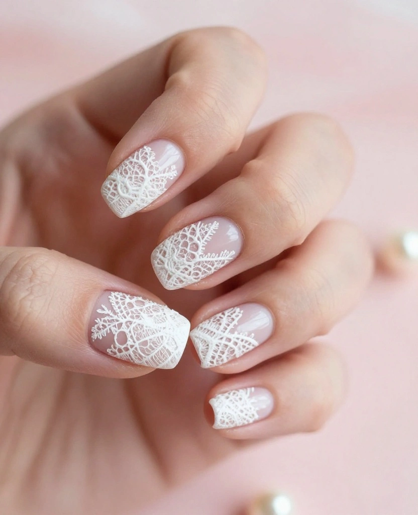 Stunning Short Wedding Nails Inspirations for Every Bride's Unique Style and Vibe - 5. Vintage Lace 1