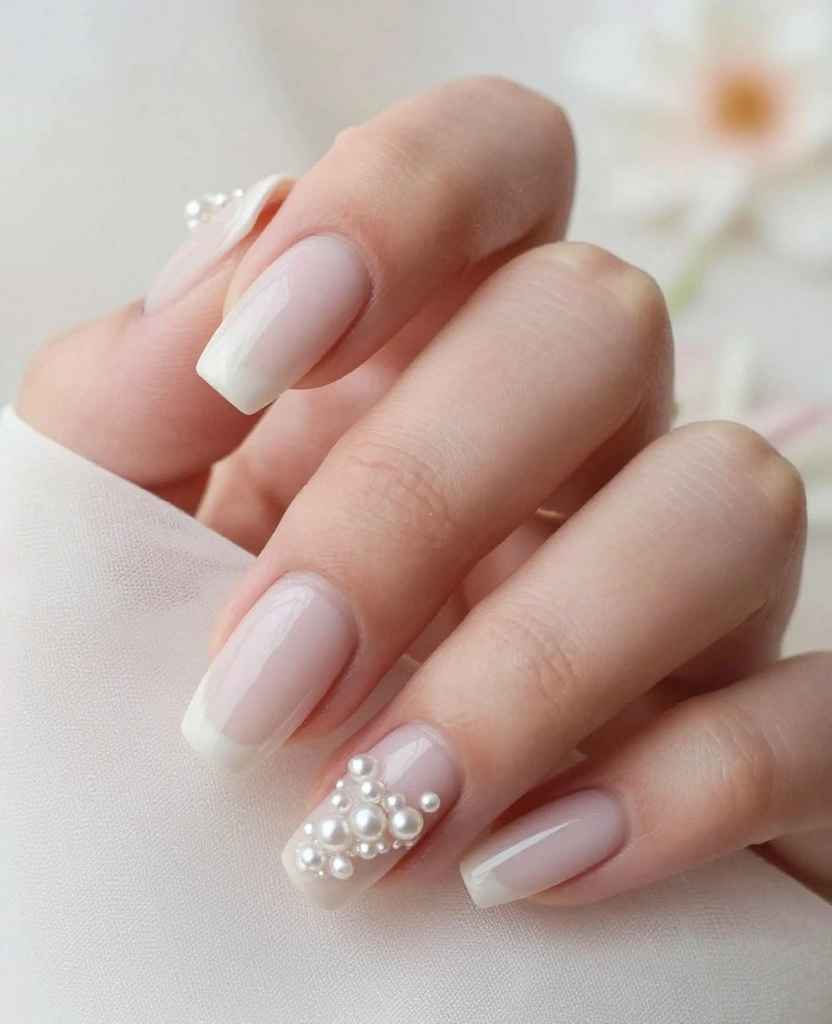 Stunning Wedding Nails Inspiration for Every Bride: 30 Ideas to Elevate Your Look - 4. Minimalist Nude with Pearls 1