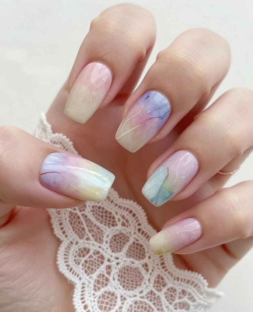 Stunning Wedding Nails Inspiration for Every Bride: 30 Ideas to Elevate Your Look - 9. Artistic Watercolor Designs 1