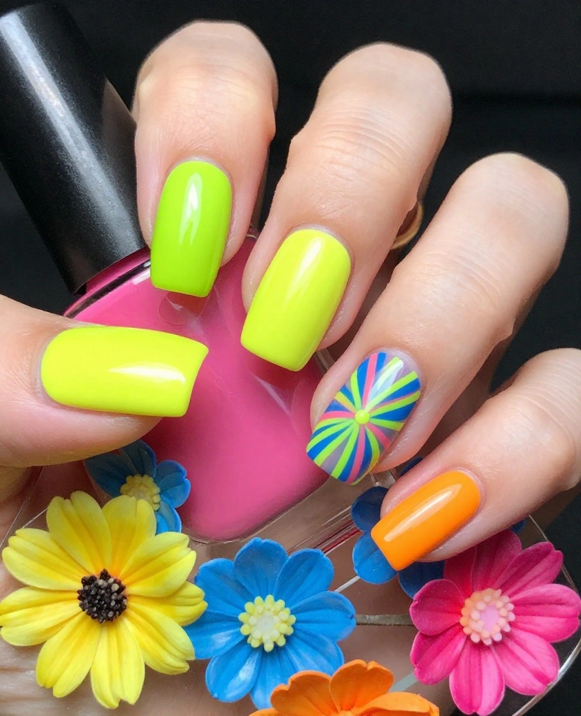 Stunning Wedding Nails for Bridesmaids: 25 Elegant Ideas to Wow on the Big Day - 10. Neon Pop 1