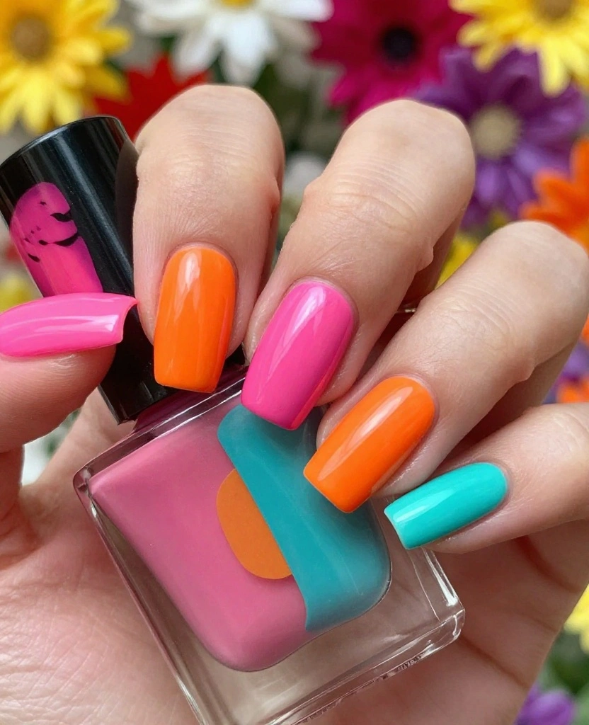 Stunning Wedding Nails for Bridesmaids: 25 Elegant Ideas to Wow on the Big Day - 12. Vivid Color Blocking 1
