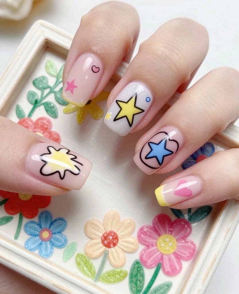 Stunning Wedding Nails for Bridesmaids: 25 Elegant Ideas to Wow on the Big Day - 14. Artistic Doodles 1