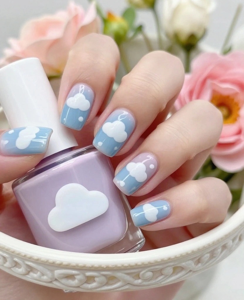 Stunning Wedding Nails for Bridesmaids: 25 Elegant Ideas to Wow on the Big Day - 18. Whimsical Clouds 1