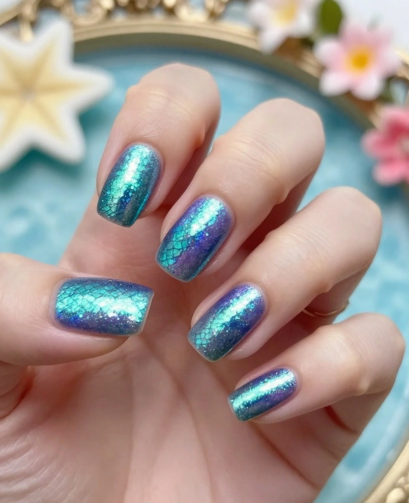 Stunning Wedding Nails for Bridesmaids: 25 Elegant Ideas to Wow on the Big Day - 19. Shimmering Mermaid Vibes 1
