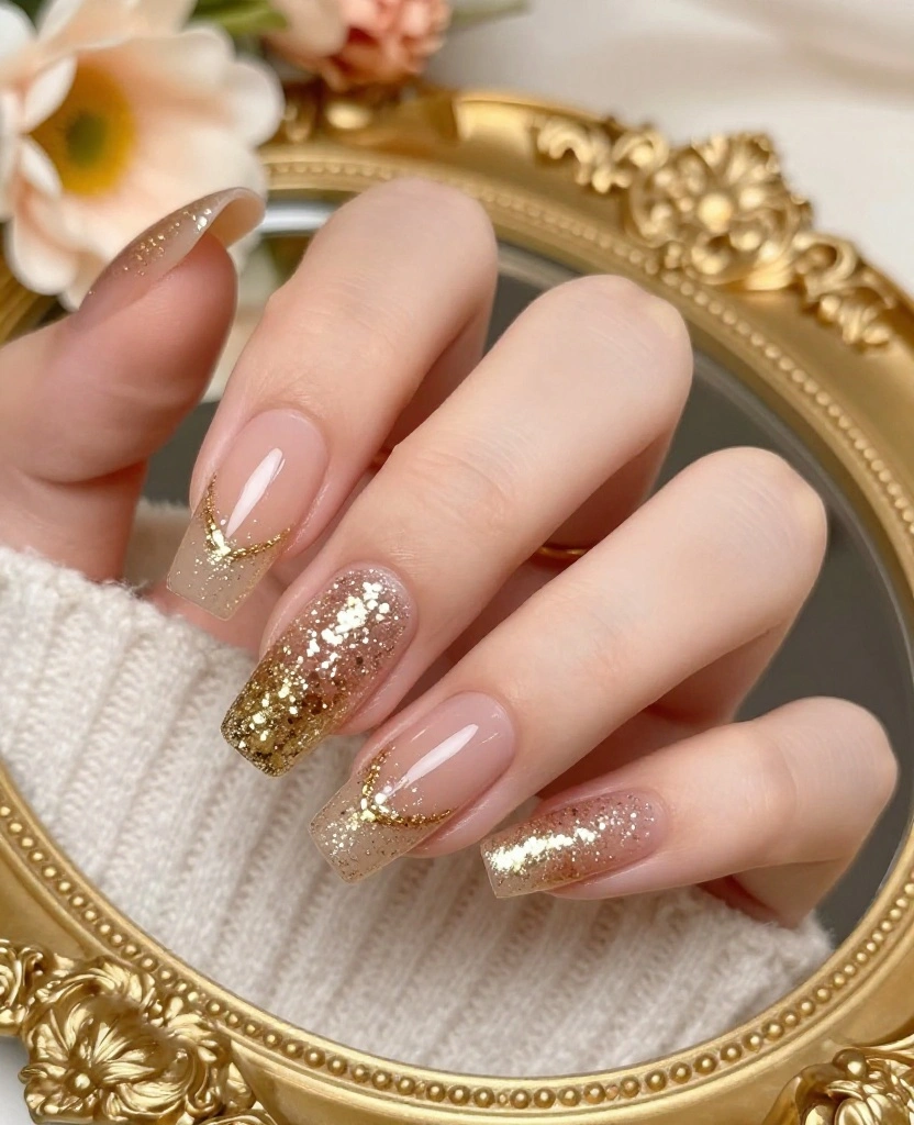 Stunning Wedding Nails for Bridesmaids: 25 Elegant Ideas to Wow on the Big Day - 2. Glittering Gold Accents 1