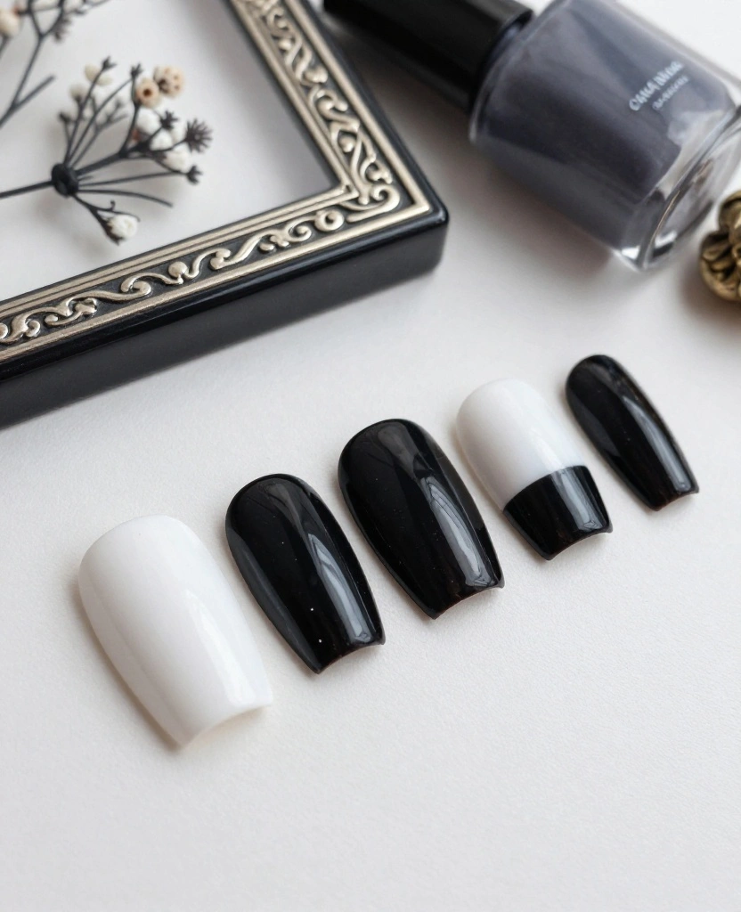 Stunning Wedding Nails for Bridesmaids: 25 Elegant Ideas to Wow on the Big Day - 22. Edgy Black and White 1