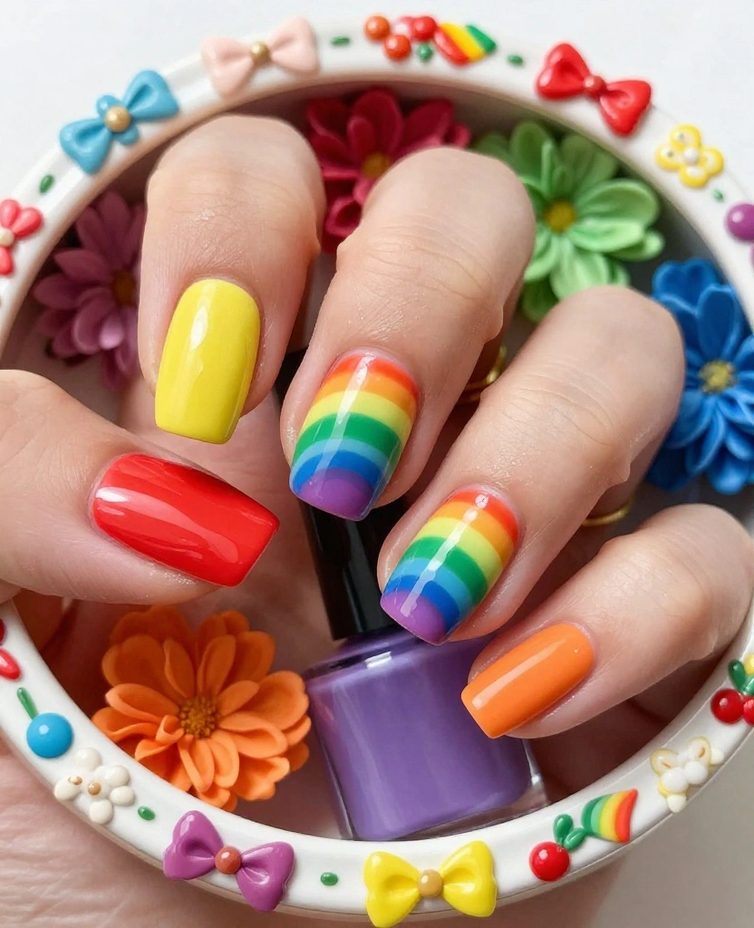 Stunning Wedding Nails for Bridesmaids: 25 Elegant Ideas to Wow on the Big Day - 23. Colorful Rainbow Nails 1