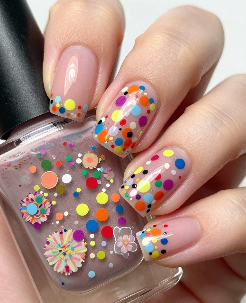 Stunning Wedding Nails for Bridesmaids: 25 Elegant Ideas to Wow on the Big Day - 25. Bright Confetti Nails 1