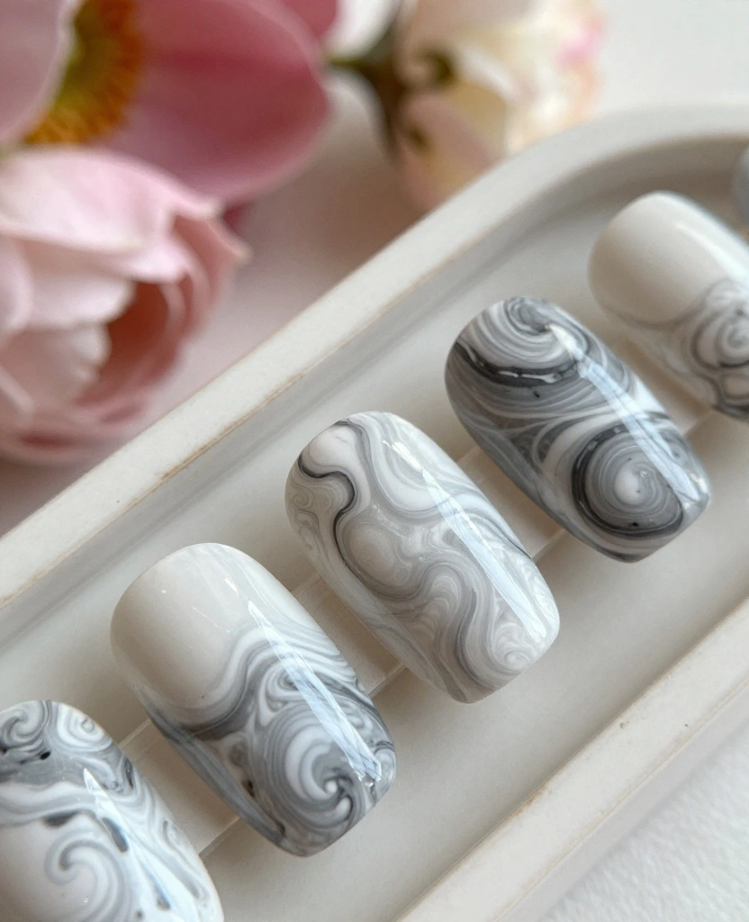 Stunning Wedding Nails for Bridesmaids: 25 Elegant Ideas to Wow on the Big Day - 8. Marble-Inspired Elegance 1