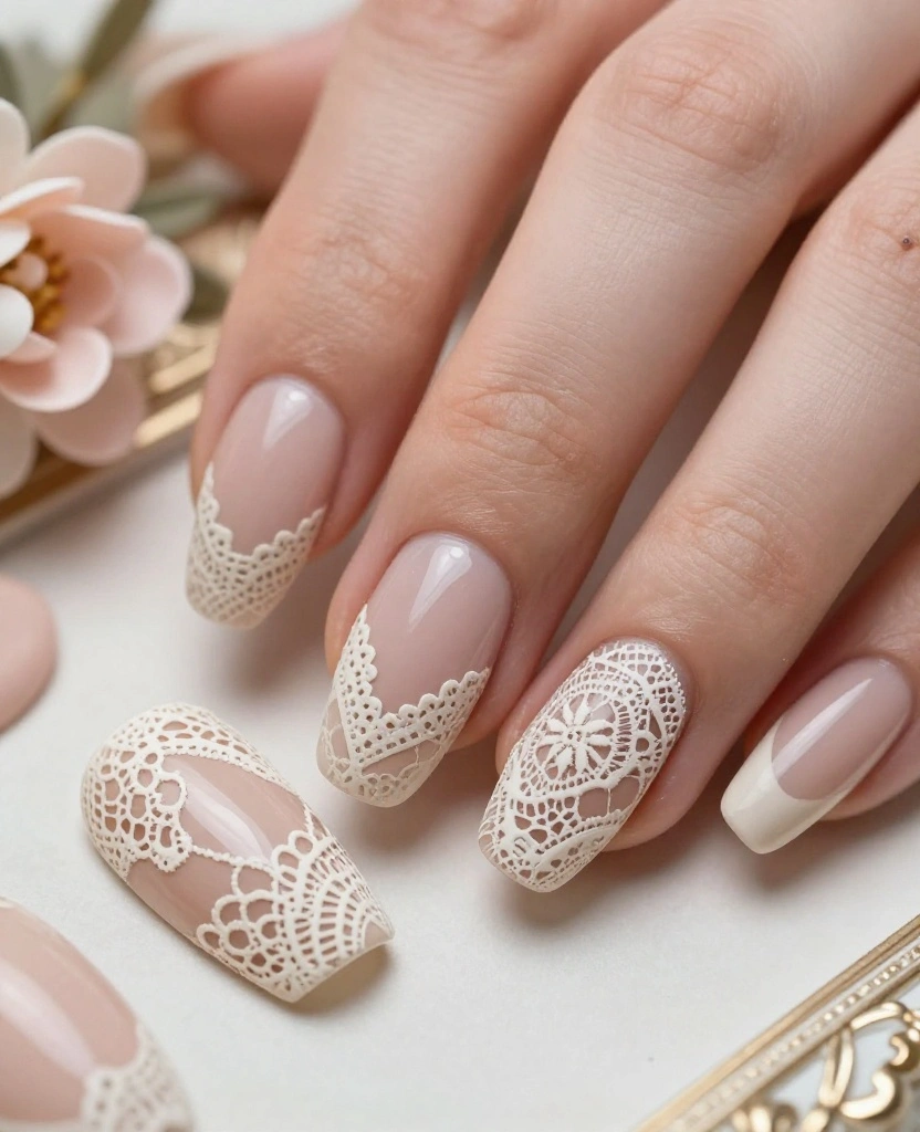 Stunning Wedding Nails for Bridesmaids: 25 Elegant Ideas to Wow on the Big Day - 9. Vintage Lace Designs 1